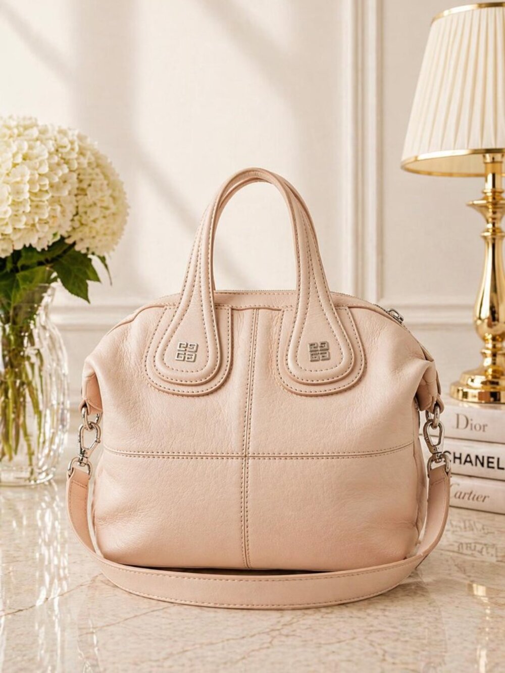 Authentic Givenchy Nightingale Beige Leather Satchel Crossbody